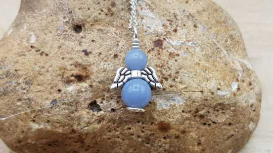 Blue Angelite angel pendant