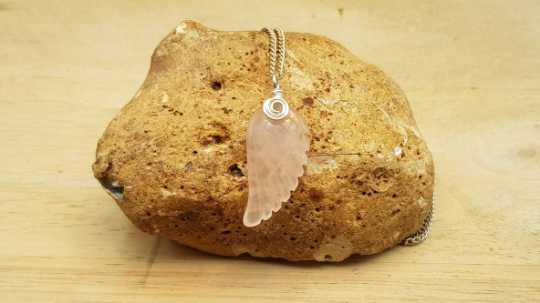 Rose Quartz angel wing pendant