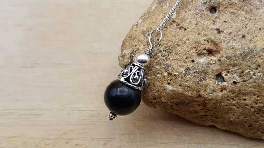 Sterling silver rare black Shungite pendant