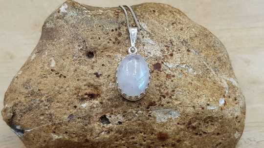 Small Rainbow Moonstone Pendant 14x10mm