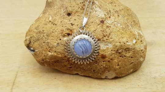 Sterling silver Blue lace agate sun pendant