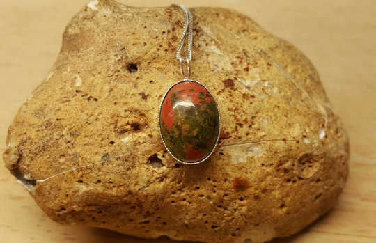 Sterling silver Unakite pendant necklace