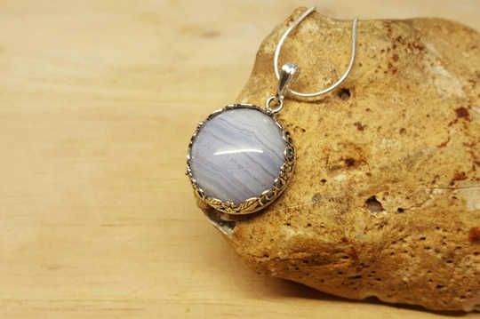 Sterling silver Blue lace agate pendant