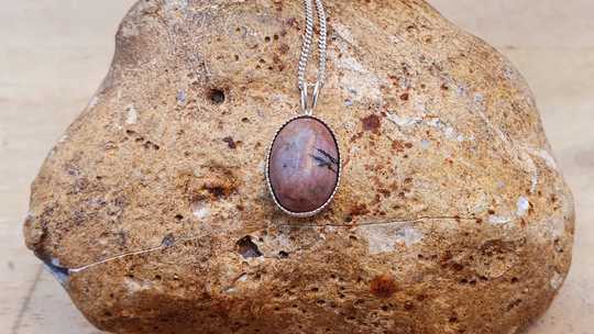 Sterling silver pink Rhodonite pendant