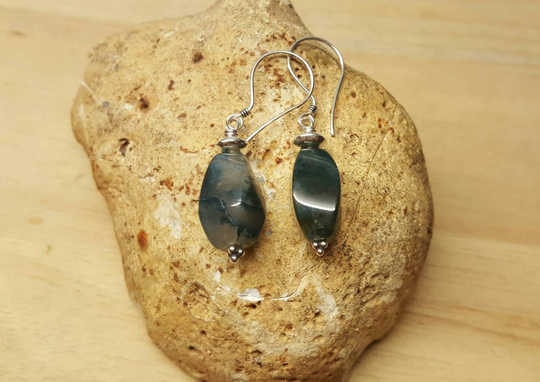 Sterling silver green Moss agate earrings