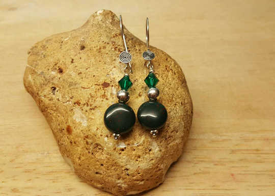 Sterling silver Green Bloodstone earrings