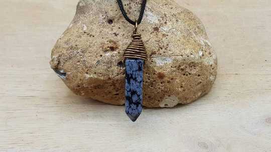 Mens Snowflake Obsidian point pendant