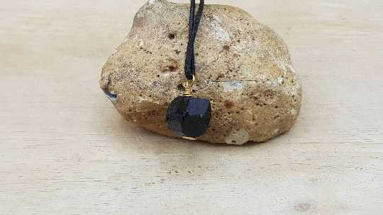 Mens Raw black Tourmaline pendant