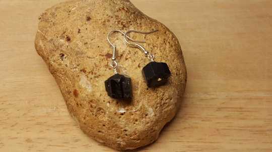Raw black Tourmaline earrings.