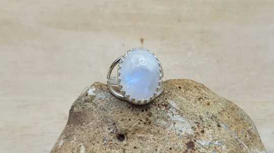 Large rainbow moonstone ring