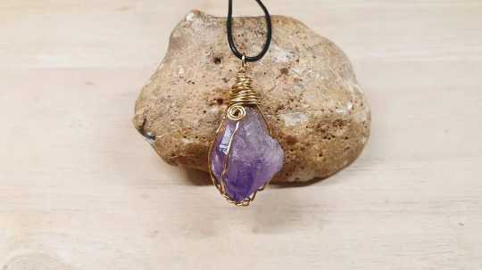 Brass Raw Amethyst Pendant