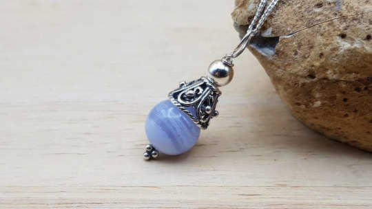 Blue lace agate cone necklace