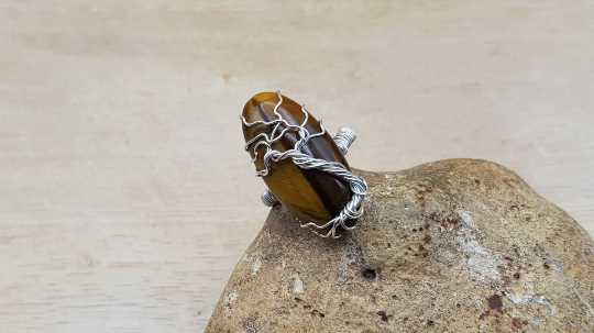 Tiger's eye tree of life ring