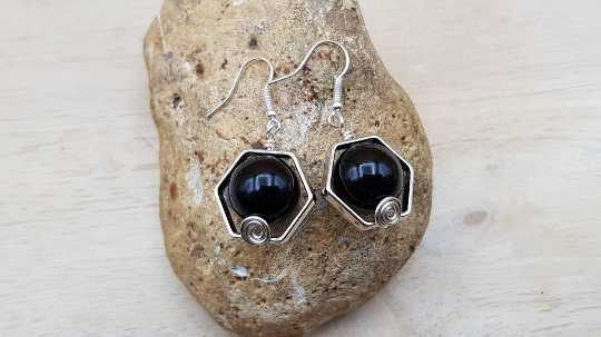 Black Onyx hexagon earrings