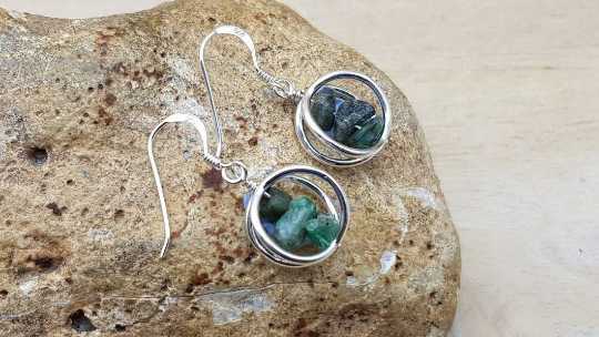 Raw Emerald circle earrings