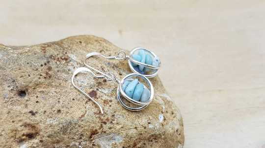 3D Larimar circle earrings