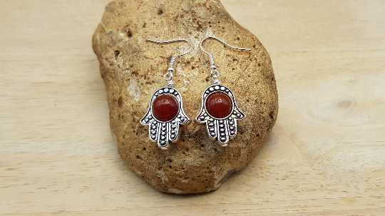 Hamsa Carnelian earrings