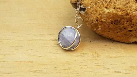 Blue lace agate circle pendant