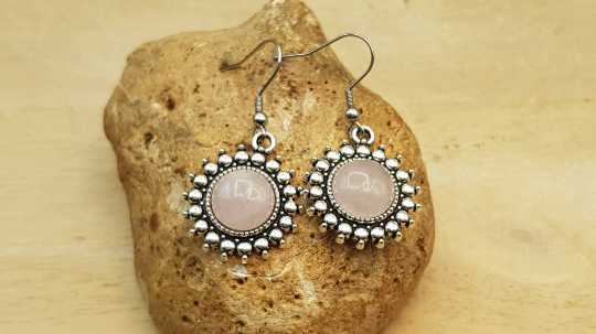 Boho round Rose Quartz Earrings