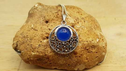 Round filigree Blue Onyx Pendant