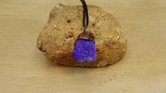 Unisex Purple druzy quartz pendant