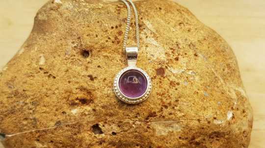 Tiny Studded Amethyst Pendant 8mm