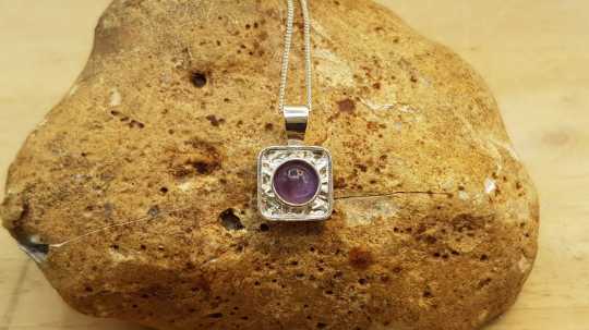 Tiny square Amethyst Pendant 