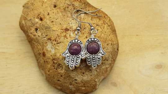 Hamsa Lepidolite earrings