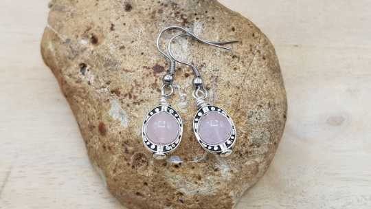 Oval frame Rose Quartz Earrings