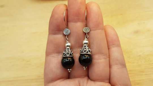 Black Tourmaline cone earrings