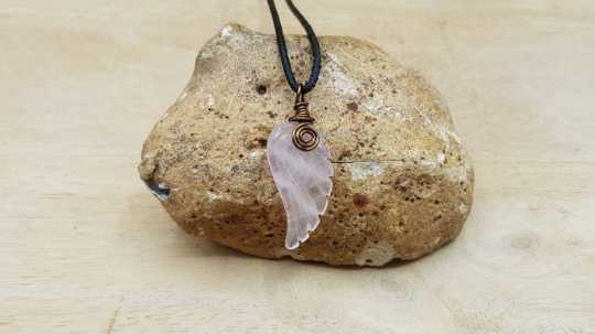 Rose Quartz angel wing pendant