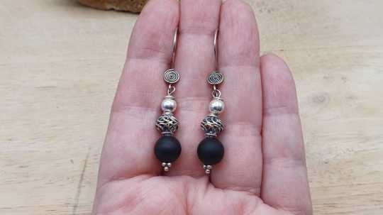 Bali silver shungite earrings