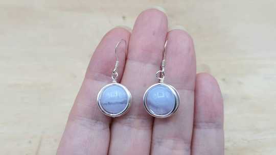 Blue lace agate circle earrings