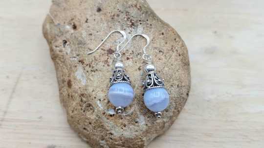 Blue lace agate cone earrings