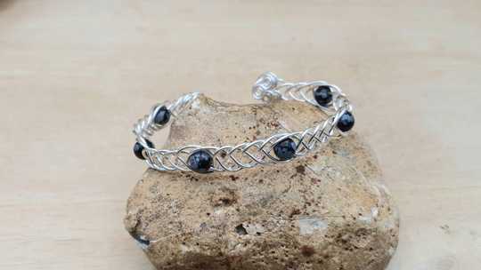 Snowflake Obsidian cuff bracelet