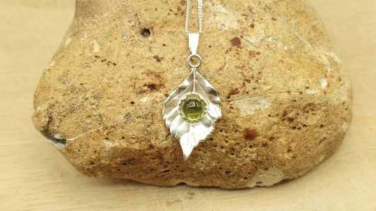 Peridot leaf pendant