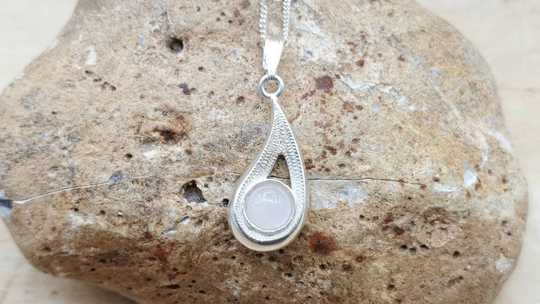 Teardrop Rose Quartz necklace.