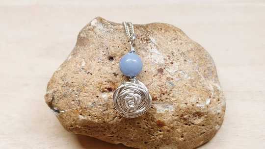 Wire Rose Angelite Pendant