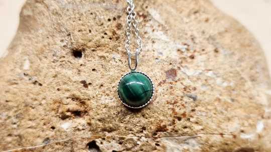 Tiny round malachite pendant